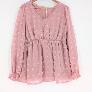 Maternity‎ Pink Ruffled Smocked Blouse Size L
